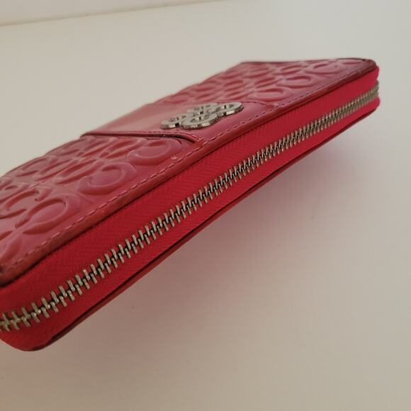 Coach Accordion Zip Around Wallet Pink Red Large Patent Leather - Picture 3 of 11